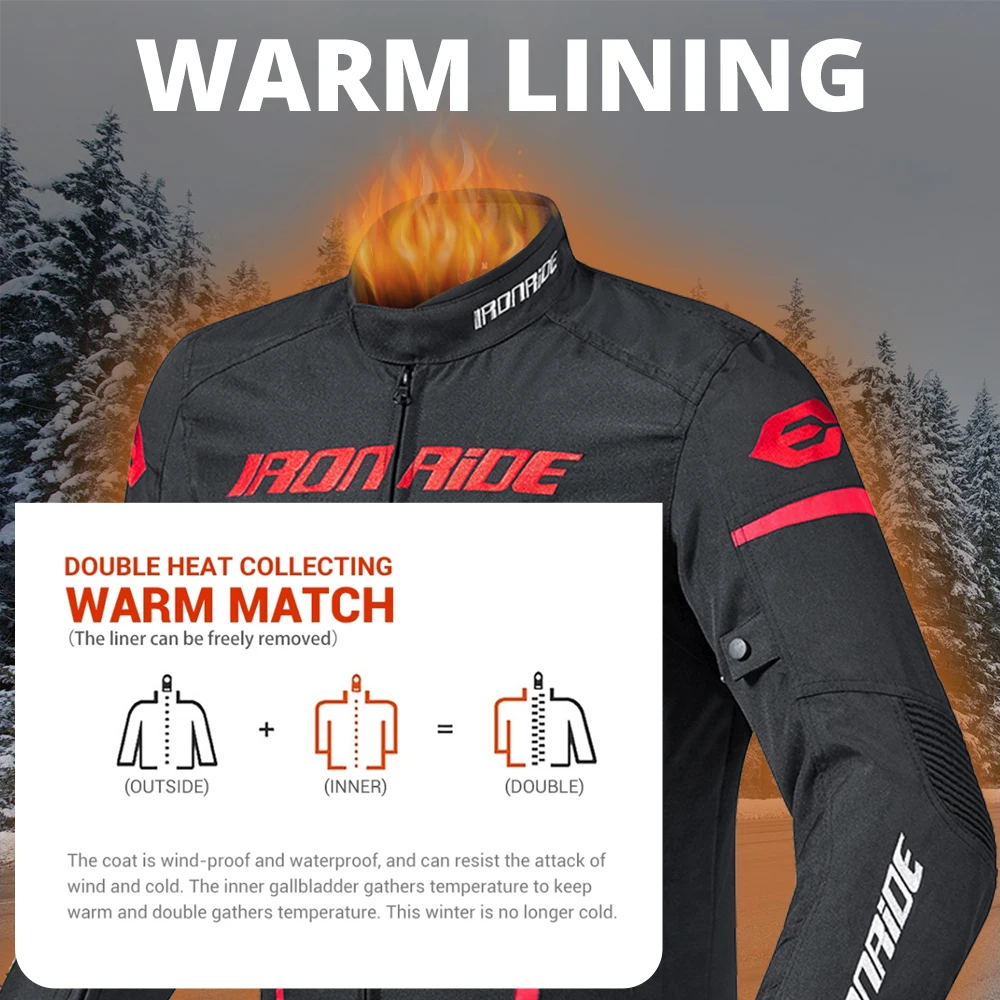 IRONRIDE Winter Waterproof Motorcycle Jacket Men Riding Racing Moto Jacket Body Armor Protection Motocross Jacket With Linner - Image 3