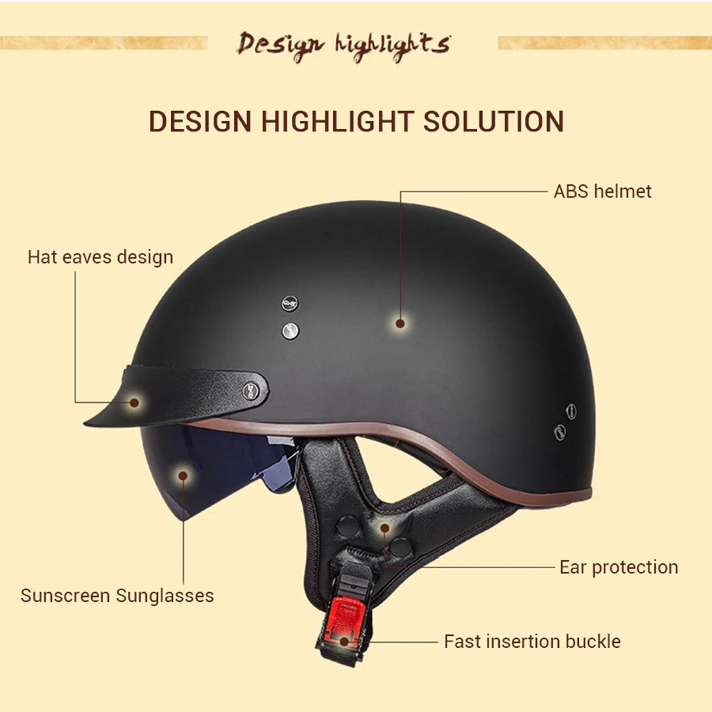 GXT Retro Motorcycle Helmet Vintage Moto Helmet Open Face Scooter Biker Motorbike Racing riding Helmet DOT Approved M-2XL - Image 3