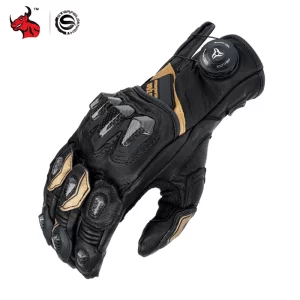 Motorcycle Gloves Black Gold Racing Genuine Leather Motorbike Road Riding Protective Gloves Four Seasons Universal Touch Screen