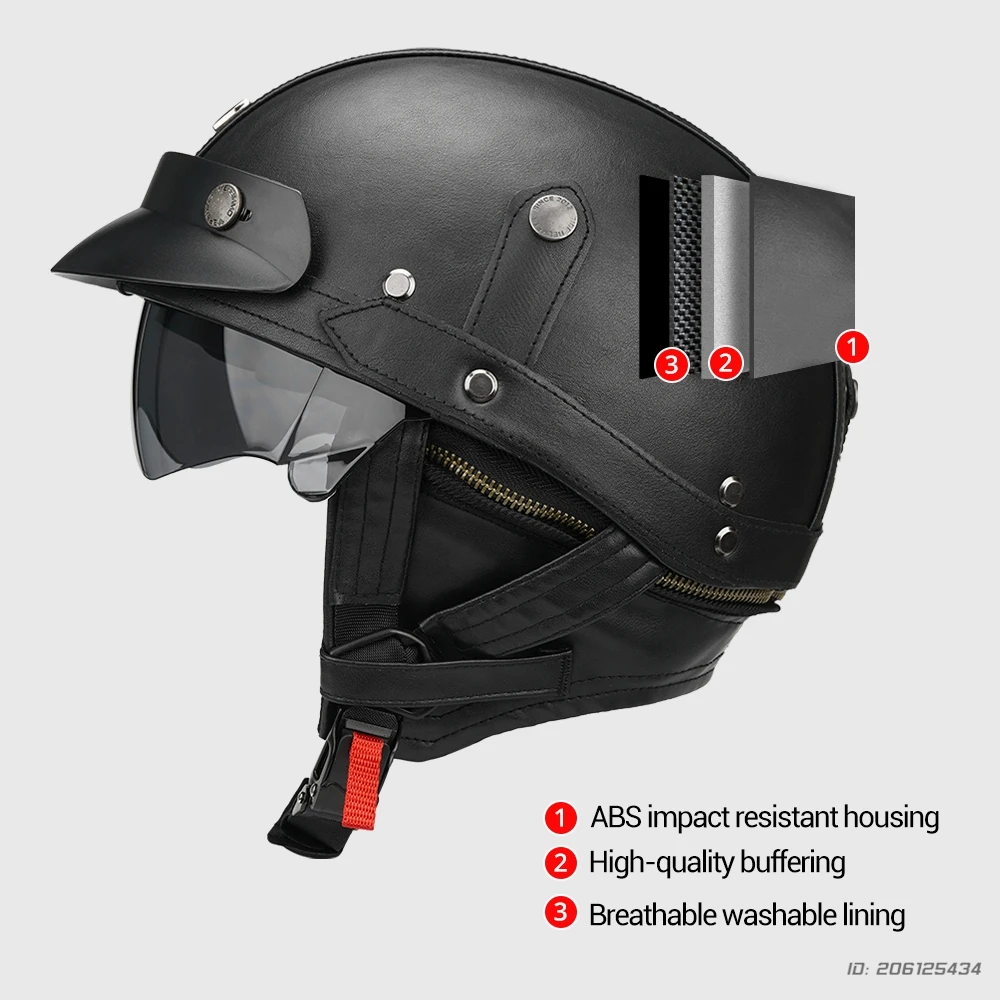 Helmets For Motorcycles Leather Vintage Open Face Helmet Safety Helmet Ride Half Scooter Helmet Motocross For Men And Women M-XL - Image 3