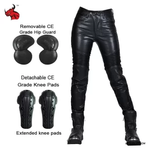 Motocross Racing Pants PU Leather Biker Trousers Waterproof Windproof Women With CE Knee Hip Pad Racing Motorbike Trousers Pants