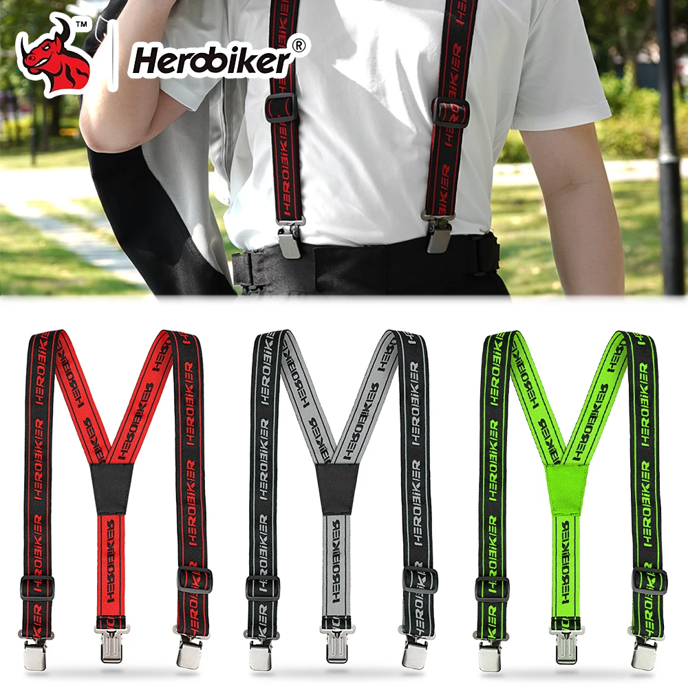 HEROBIKER Motorcycle Duty Braces Pant Suspenders High Elastic Adjustable Y Back Suspender Straps Motocross Pants Suspenders