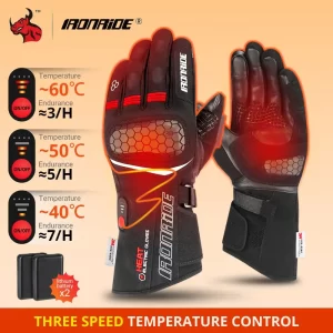 Winter Motorcycle Heated Gloves for Snowmobile Skiing Waterproof Thermal Insulated Riding Gloves with Rechargeable Battery