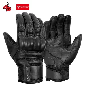 Men's Winter Genuine Leather Motorcycle Gloves Motorcycle Rider Equipment Windproof Thickened Warm Waterproof Gloves