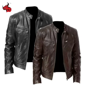 Motorcycle Leather Jackets Man Casual Fashion Motorcycle Coat Slim Fit Lapel PU Jackets Autumn Anti-wind Leather Coat