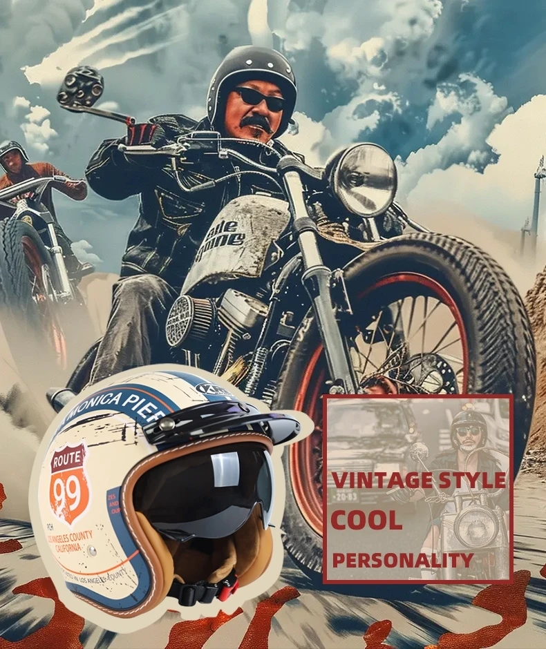 Motorcycle Helmet Half Open Face Motocross 3/4 Half Helmet Retro Moto Casco Capacete Moto Helmet Racing Safety Protective Helmet - Image 2