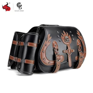 Retro Fashion Black Brown Motorcycle SaddleBag Motorbike Side Bags Storage Tool Waterproof Side Bag With Cup Holder Universal