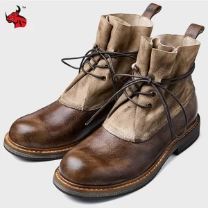 Retro Cowhide Motorcycle Boots Men Quality Breathable Motorbike Leather Boots Wear Resistant Moto Riding Shoes Summer Winter