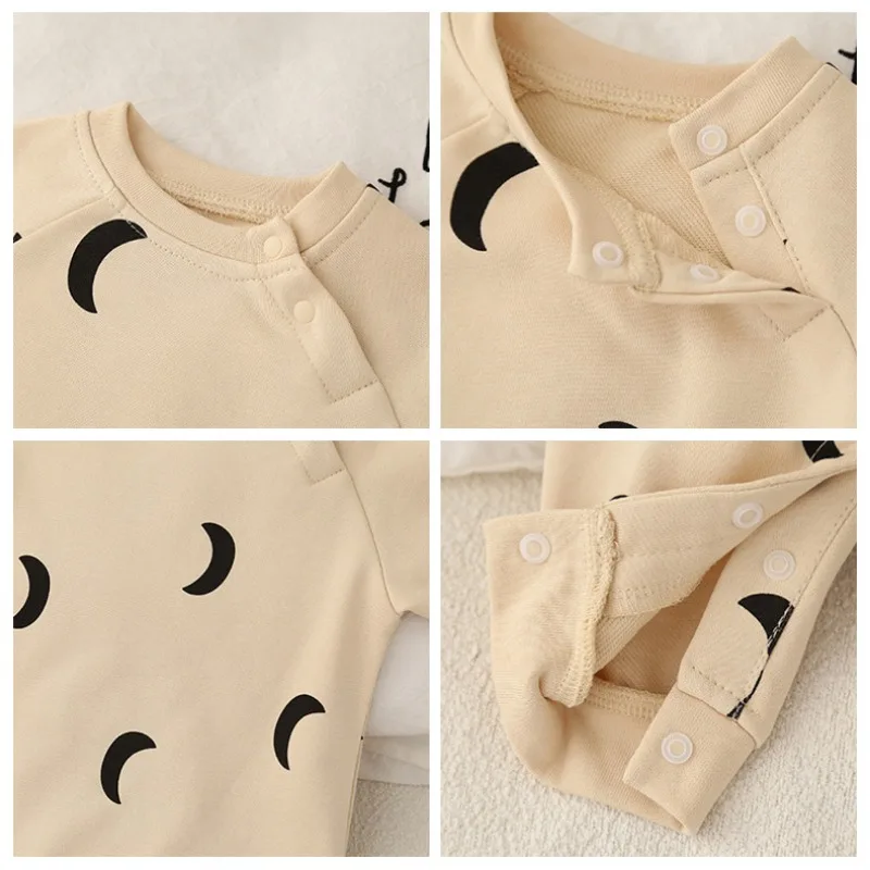 Newborn Spring and Winter Fashion Moon Sun Print Suit Cotton Comfortable and Soft 0-12 Boys and Girls Long Sleeved Baby Bodysuit - Image 4