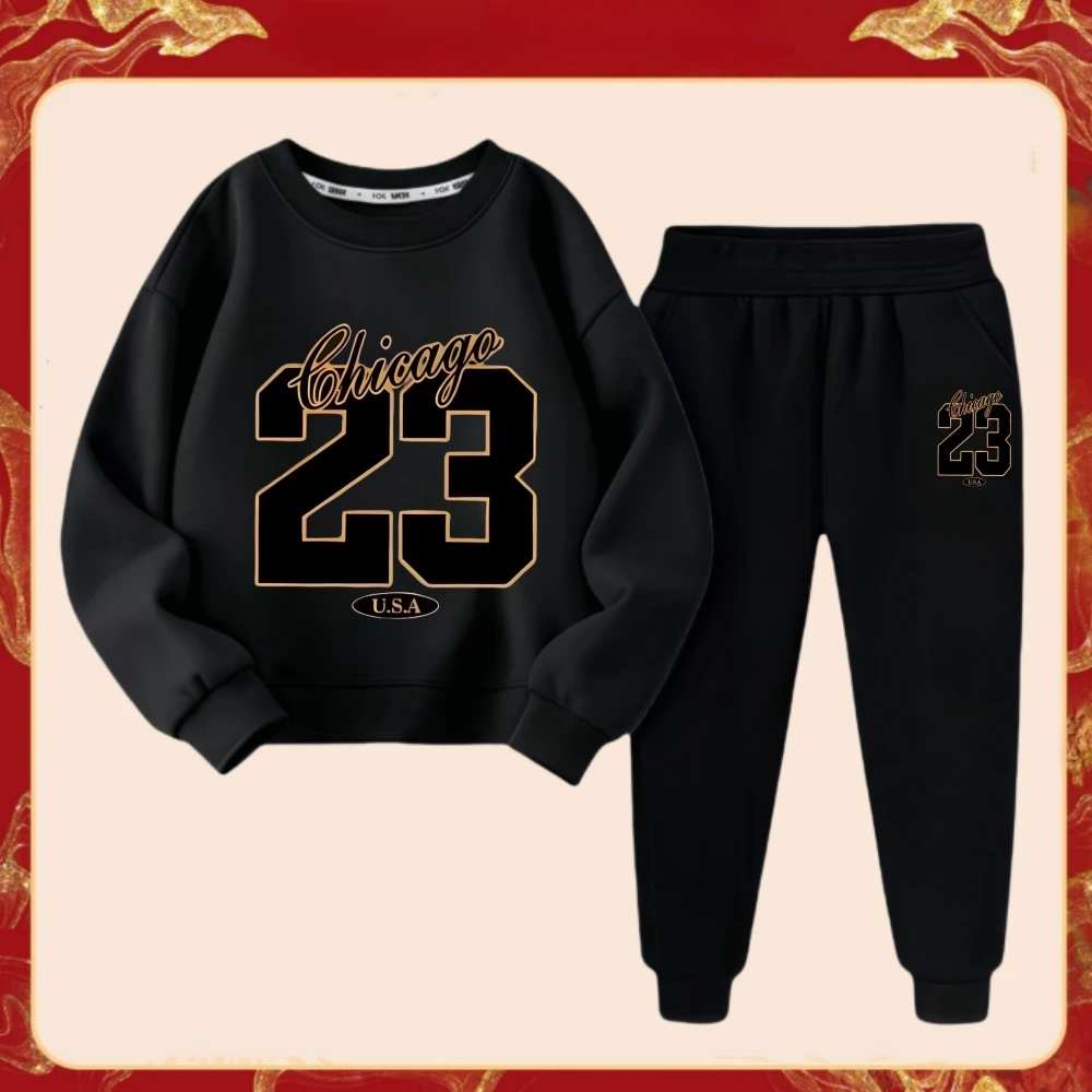 Spring Baby Girls Clothes Set Kid Boys '23' Printed Sweatshirts Pullover Top And Pants 2 Pieces Suit Children Sweet Tracksuits - Image 2
