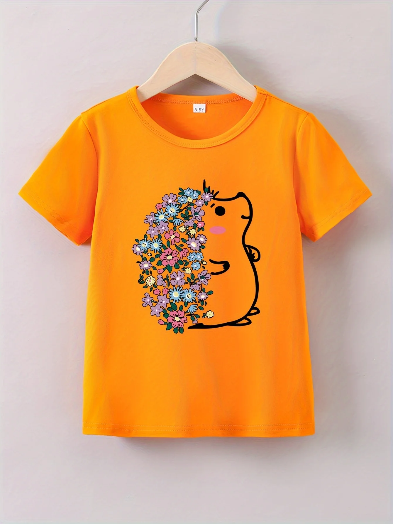 Summer Baby Girl Pink Clothes Kid Girls Casual Cartoon Flower Hedgehog Printed T-shirts Children Crew Neck Short Sleeve Top - Image 2