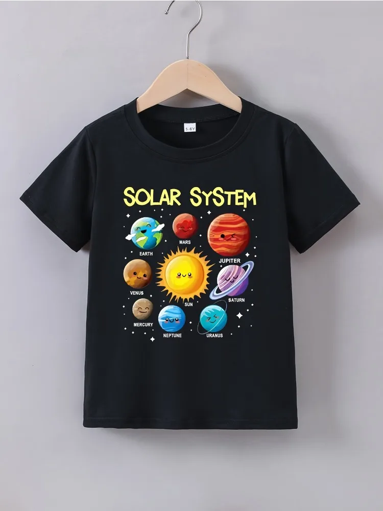 Summer Baby Boy Clothes Kid Girls Casual Solar System Planets Printed T-shirts Children Fashion Crew Neck Short Sleeve Top - Image 2
