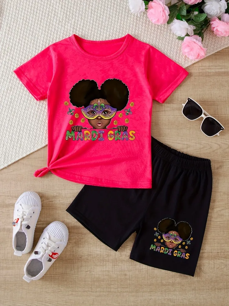 Summer Baby Girl Clothes Set Kid Cartoon Girls Printed T-shirts and Shorts 2pcs Suit Children Short Sleeve Top Bottom Outfits