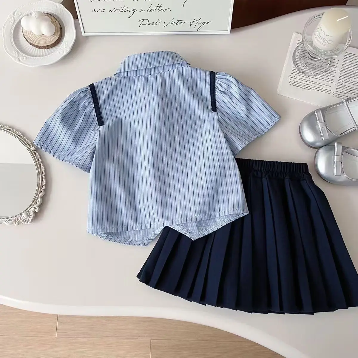 Zootopia Judy Summer Outfit Set for Girls 2026 Toddler Baby Short Sleeve Striped Shirt Pleated Skirt 2pcs Casual Kids Dress Suit - Image 2