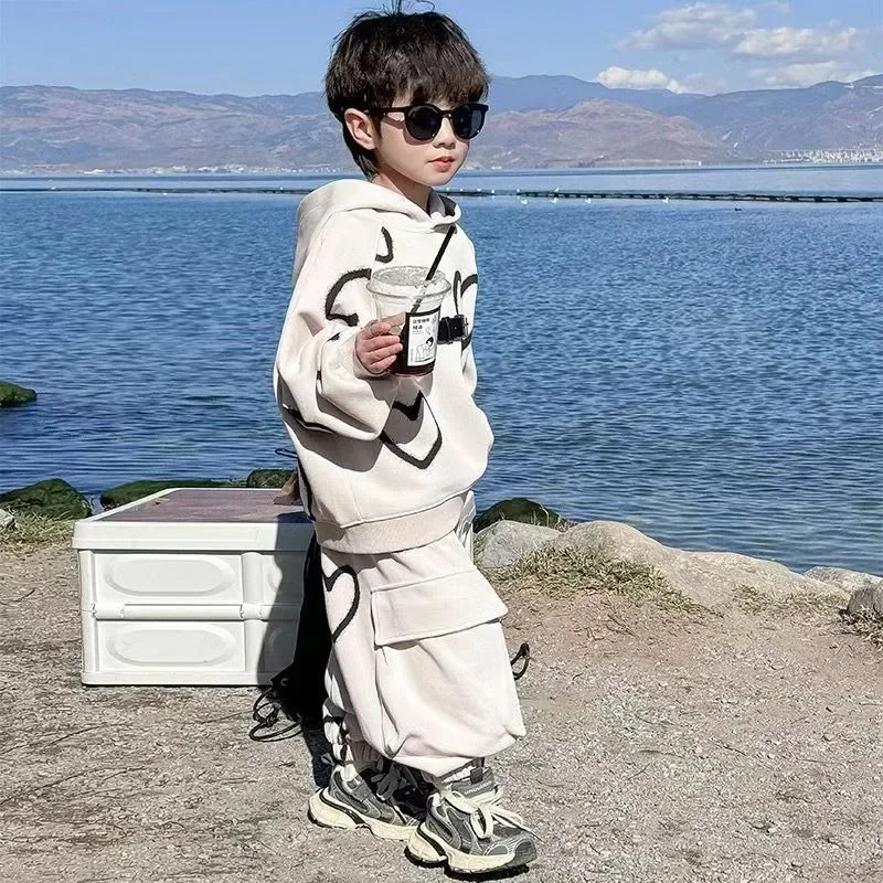 Spring Winter Children Boy Girls Clothes Set Kid Heart Printed Hoodies Sweatshirts Pullover Top and Pants 2pcs Suit Tracksuits - Image 6