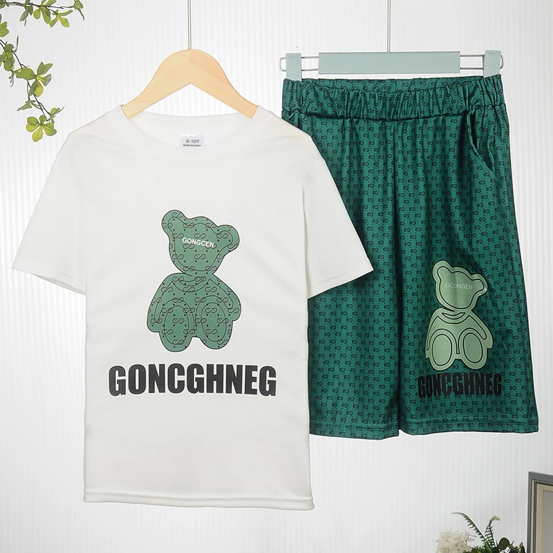 Children Boy Clothes Set Kid Girls Cartoon Bear Tshirts and Shorts 2 Pieces Suit Baby Letter Print Top Bottom Suit Tracksuits - Image 2