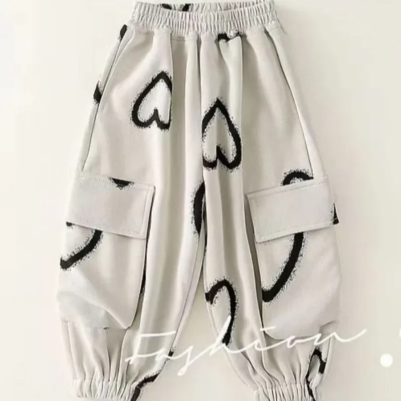 Spring Winter Children Boy Girls Clothes Set Kid Heart Printed Hoodies Sweatshirts Pullover Top and Pants 2pcs Suit Tracksuits - Image 3