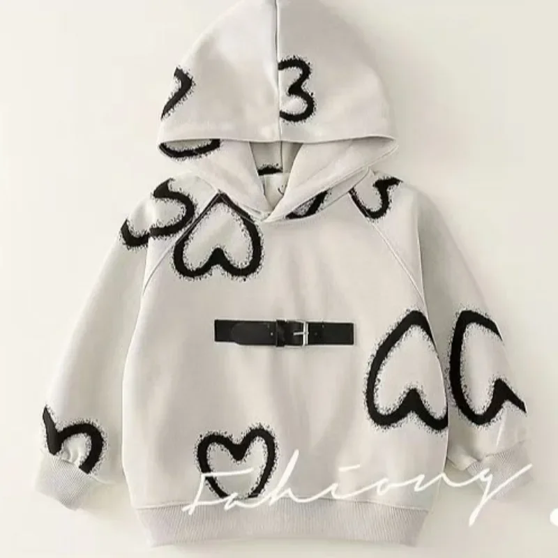 Spring Winter Children Boy Girls Clothes Set Kid Heart Printed Hoodies Sweatshirts Pullover Top and Pants 2pcs Suit Tracksuits - Image 2