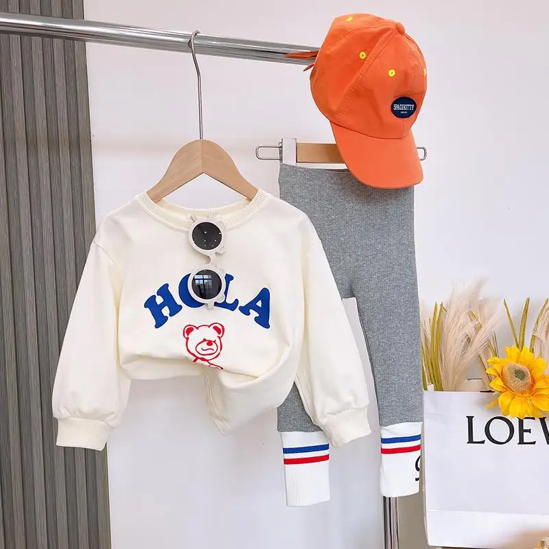 Autumn Clothes Baby Girl Cartoon Bear Sweater Top and Legging Pant Set Children Cotton Letter Pullover Sport Trousers 2pcs Suit - Image 3