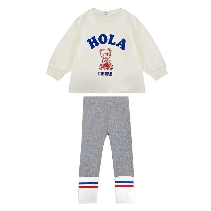 Autumn Clothes Baby Girl Cartoon Bear Sweater Top and Legging Pant Set Children Cotton Letter Pullover Sport Trousers 2pcs Suit - Image 2