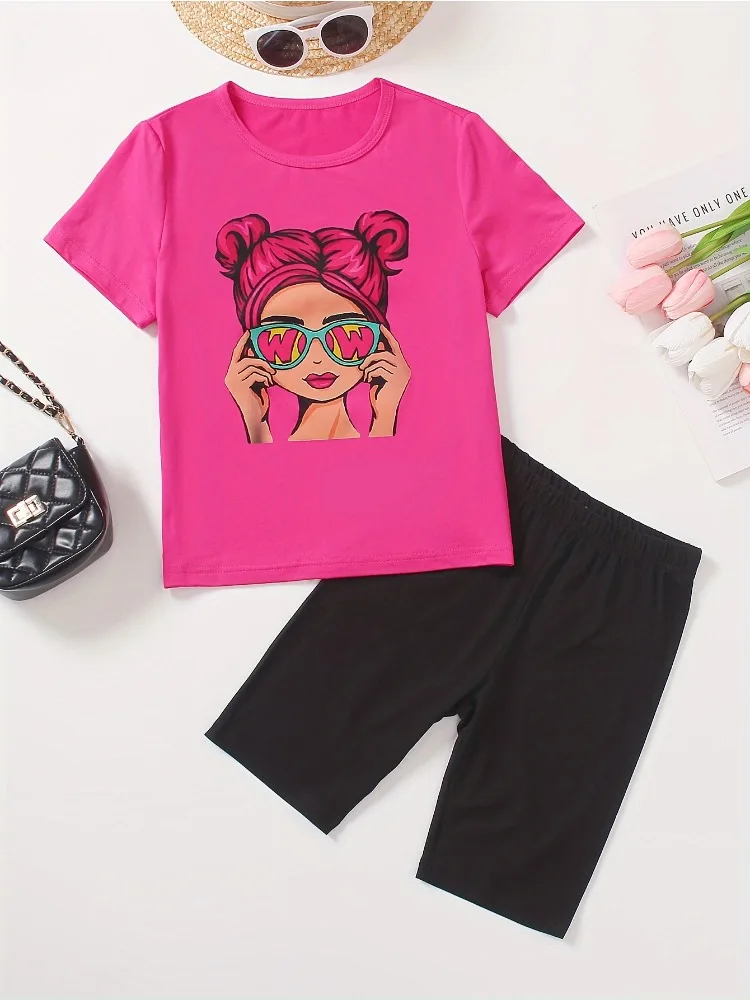 Summer Baby Girls Clothes Set Kid Cartoon Girl Printed T-shirts and Shorts 2 Pieces Suit Children Short Sleeve Sweet Tracksuits