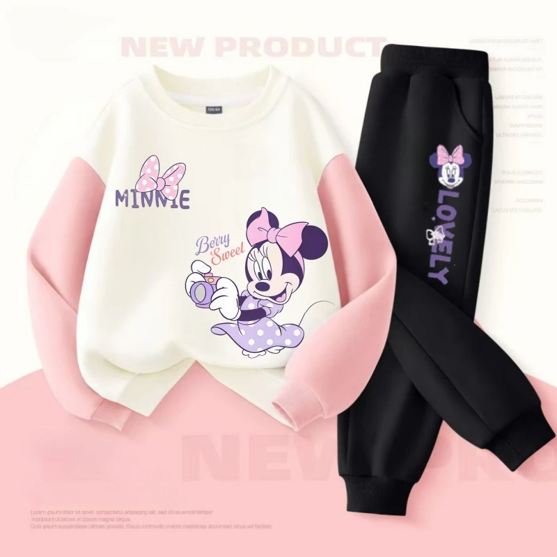 Long Sleeve Children's Clothing Sets Spring New Disney Girls' Pullover Long Pant Two Piece Suit Minnie Printed Kids Tracksuit - Image 3