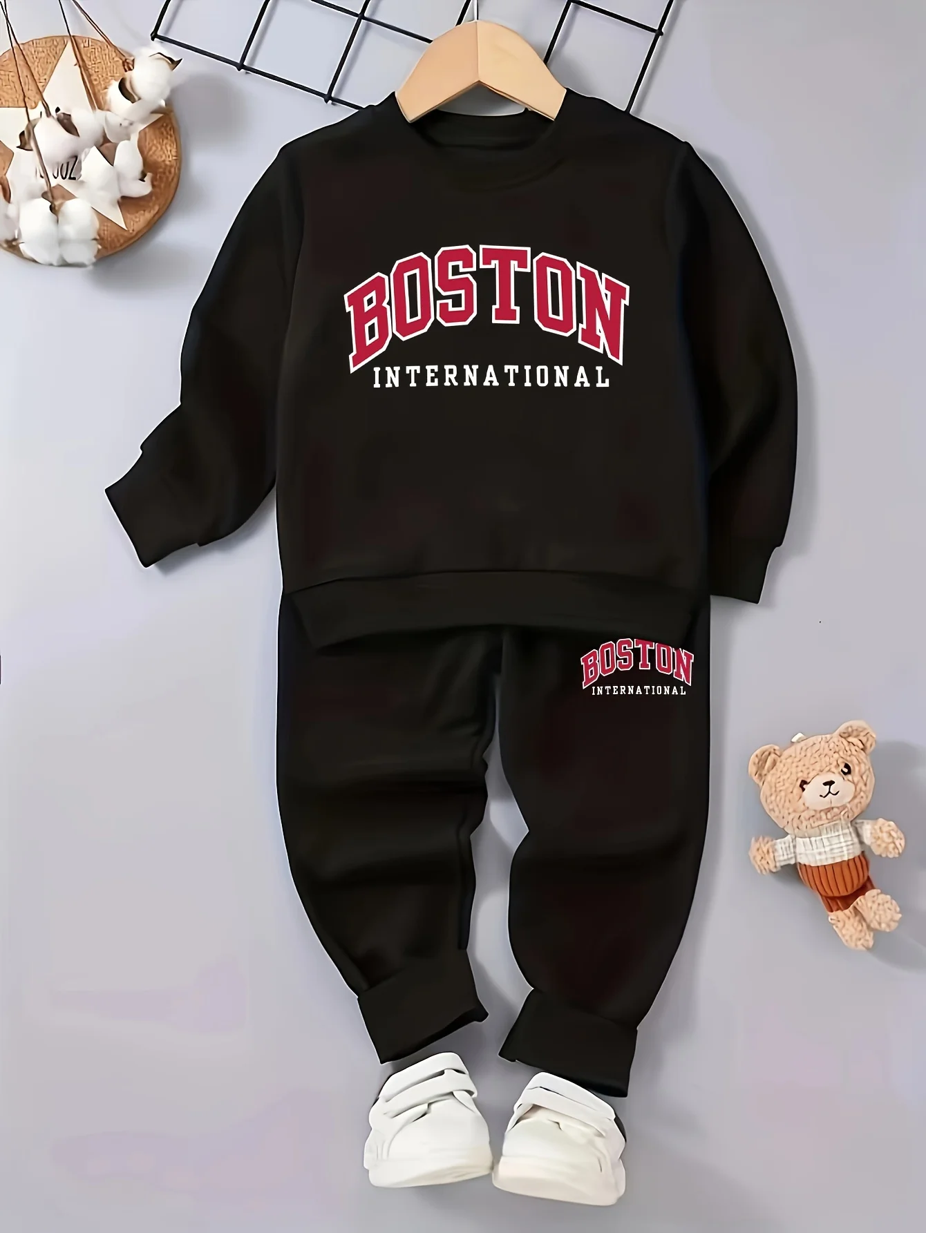 Spring Baby Girls Clothes Set Kid Boy Letter Printed Sweatshirts Pullover Top and Pants 2 Pieces Suit Children Tracksuits