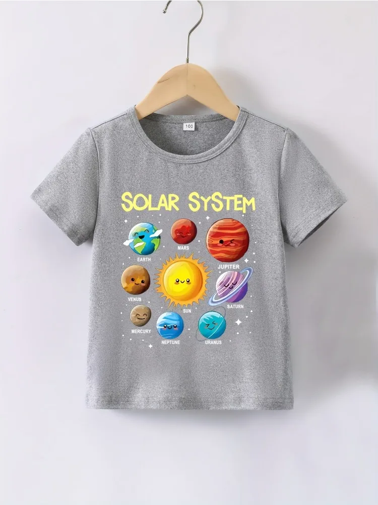 Summer Baby Boy Clothes Kid Girls Casual Solar System Planets Printed T-shirts Children Fashion Crew Neck Short Sleeve Top - Image 3