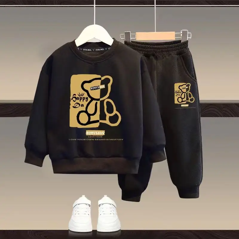 Autumn Baby Girls Clothes Set Kid Boy Cartoon Bear Printed Sweatshirt Pullover And Pants 2pcs Suit Children Top Bottom Tracksuit - Image 4